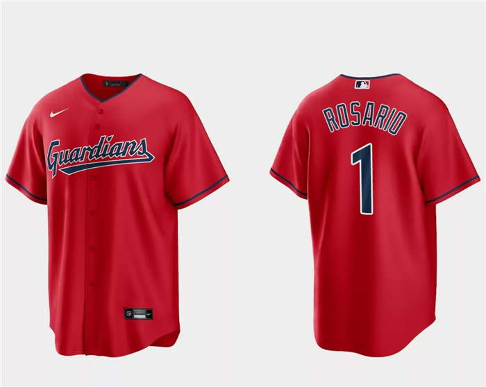 Men's Cleveland Guardians #1 Amed Rosario Red Cool Base Stitched Jersey